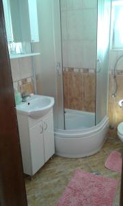 een badkamer met een bad, een wastafel en een douche bij Apartman Joca Zlatibor in Zlatibor +16 foto's