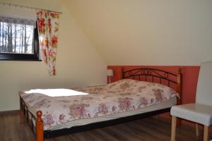 1 dormitorio con cama y ventana en Trzy Strumyki, en Kąty Bystrzyckie