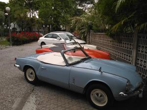 a group of parked cars parked in a row at Hotel Villa Augusta in Grado