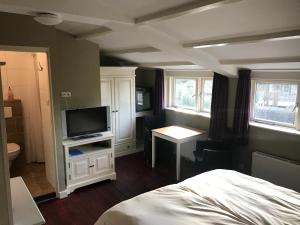 ein Schlafzimmer mit einem Bett und einem TV in der Unterkunft Beachroom in Zandvoort