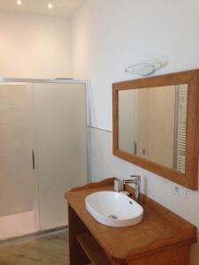 bagno con lavandino e specchio di Trento nel verde a Trento