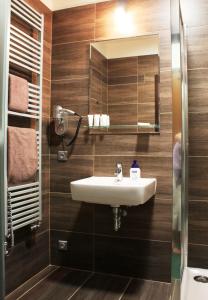 un bagno con lavandino e specchio di Penzion U Karla IV. a Kadaň