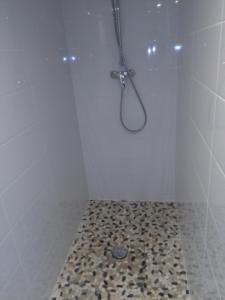een douche met een douchekop in de badkamer bij La cabine de plage in Batz-sur-Mer