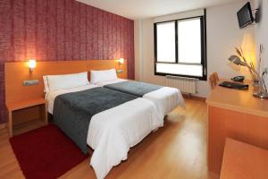 een hotelkamer met een groot bed en een bureau bij Hotel Txarriduna in Elgóibar