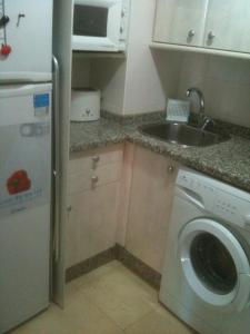 eine Küche mit einer Waschmaschine und einem Waschbecken in der Unterkunft CASTILLO DE SANTA CLARA 2 in Torremolinos