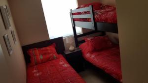 1 Schlafzimmer mit 2 Etagenbetten und 1 Bett in der Unterkunft Laguna Bahía, Algarrobo in Algarrobo