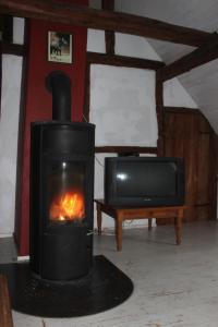 a fireplace and a television in a living room at Bio Erlebnishof Grittel in Grittel