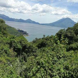 a view of a large body of water with trees at Hotel Chalet in Chichicastenango