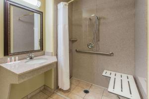 a bathroom with a shower and a sink and a shower at Baymont by Wyndham Wichita Falls in Wichita Falls