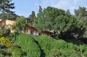 a house on a hill with trees and bushes at Villa farniente in Le Lavandou