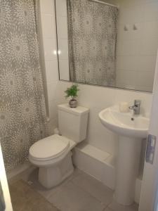 阿里卡的住宿－Departamento arica，白色的浴室设有卫生间和水槽。