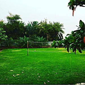 a tennis net in a field of green grass at Revaloo farm (Family Only) in Adhan +10 photos