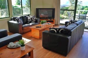 a living room with two couches and a television at SkyView Villa in Kangaroo Valley