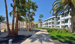 un edificio en la playa con palmeras en INNSiDE by Meliá Fuerteventura – Adults Only en Costa Calma
