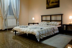 1 dormitorio con 1 cama grande y 2 mesitas de noche en Wings Hostel, en Kazán