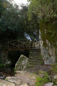 a wooden bridge over some stairs next to a river at Casa do Rosmaninho Casa de Campo TER in Coja