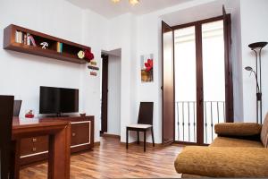 a living room with a couch and a television at Apartamentos Casa de la Lonja in Granada