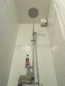 una doccia in bagno con estintore di Seydisfjördur Guesthouse a Seyðisfjörður
