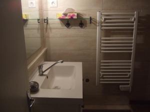 uma casa de banho com um lavatório branco e uma prateleira em Belge ' Attitude Gîte 2 chambres em Commequiers