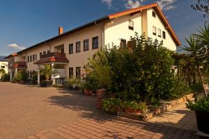a large white building with plants in front of it at Weingut Sandwiese Winzerhotel in Worms