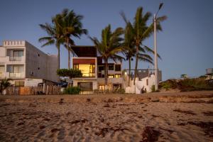 a house on the beach with palm trees at Casita de la Playa in Puerto Villamil