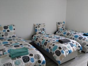 Habitación con 2 camas individuales y una falda. en Appartement F3 avec Parking privée, en Saint-Priest