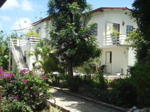 a white house with a tree in front of it at Happy Turtle Apartments in Willemstad