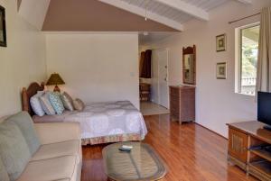uma sala de estar com uma cama e uma televisão em Kihei Bay Surf 233 em Kihei