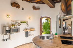 a kitchen with a sink and a counter at Villa Melolia in Ipsos