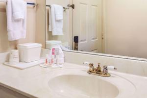 a bathroom with a sink and a mirror at Ramada by Wyndham Sparta/At Speedway in Sparta