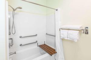 a bathroom with a towel rack and a shower curtain at Ramada by Wyndham Williams/Grand Canyon Area in Williams
