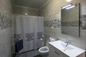 Un baño con lavabo, inodoro y espejo. en Lobos Rustic House II, en Câmara de Lobos 1 foto más