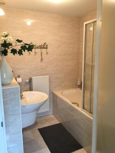 a bathroom with a tub and a sink and a toilet at Kluiskade 24 Maasland in Maasland