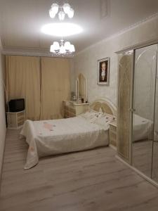 - une chambre avec un grand lit et un miroir dans l'établissement Luxurious apartments at Soborna St, à Krementchouk