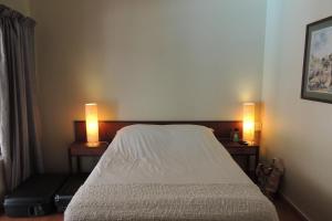 una camera con un letto e due luci su due tavoli di Brackens Guest House a Hillcrest