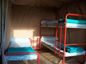 1 habitación con 2 literas en una tienda de campaña en Camping Au Bois Dormant en Chauffour-sur-Vell
