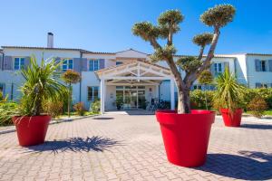 a group of potted trees inront of a building at Thalacap Île de Ré - Thalasso & Spa in Ars-en-Ré