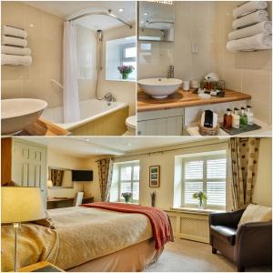 un collage de tres fotos de un baño en The Coach House, en Brecon