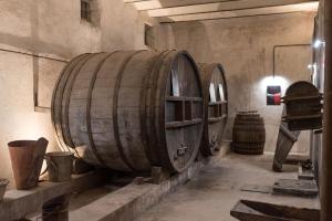 a room with two large wooden barrels in a building at Domaine de la Marseillaise in La Crau