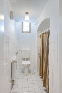 ein weißes Bad mit einem WC und einem Fenster in der Unterkunft Ferienwohnung Mariazell in Mariazell