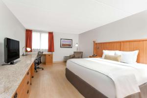 a hotel room with a large bed and a television at Wyndham Garden Hotel Austin in Austin
