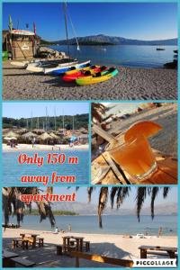 a collage of photos of a beach with boats at Apartments Lumbarda in Lumbarda