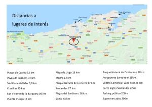 une carte des distances parcourues par les différentes villes dans l'établissement Loft en Torrelavega, à Torrelavega