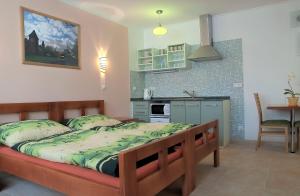 Il comprend une chambre avec un grand lit et une cuisine. dans l'établissement Penzion U Vinotéky, à Nymburk