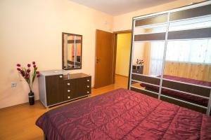 1 dormitorio con cama, tocador y espejo en Apartment Geo Milev, en Plovdiv