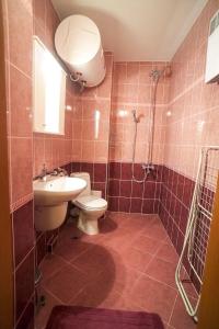 y baño con aseo, lavabo y ducha. en Apartment Geo Milev, en Plovdiv