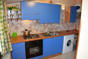 a small kitchen with blue cabinets and a sink at Casa Gagà in Sferracavallo
