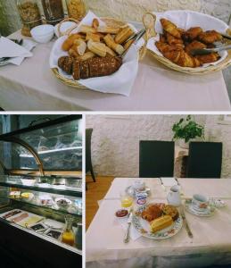 duas fotos de uma mesa com comida em Logis Le Relais Champenois em Sézanne