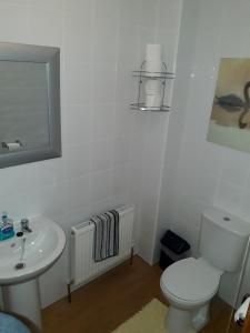 a bathroom with a white toilet and a sink at Mirandas Guest House in Berwick-Upon-Tweed