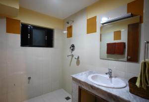 un bagno con lavandino e specchio di Royal Astoria Hotel a Kathmandu